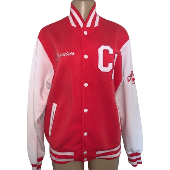 San Francisco Letterman Varsity Jacket California Coral Fuchsia Pink Coat - Picture 10 of 15